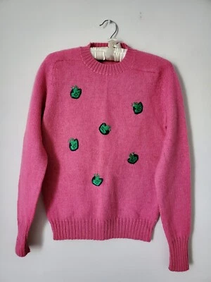 Vintage 80’s  Point of View Shetland Wool Sweater W/Frog  Appliqué In Pink Sz 38 - Image 1 of 4