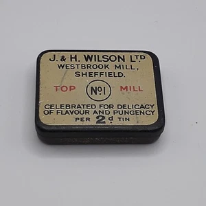 Tiny Antique Empty Metal Lidded Tin Box J. & H. Wilson Westbrook Mill Sheffield - Picture 1 of 3