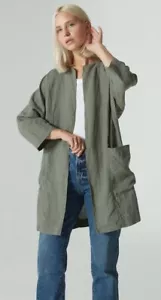 Leinenfox offene Frontleinen olivgrüne Jacke S/M lagenlook natur übergroß - Bild 1 von 7