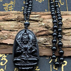 1pc Natural Black Obsidian Carved Buddha Lucky Amulet Pendant Necklace FTJ.x Sh