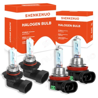 9005+H11 Headlights Halogen High Low Beam Bulbs 4200K Warm White Replacement Kit - Image 1 of 4