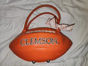 Clemson Purse In The Shape Of A Football Orange Leather Unique - Picture 1 of 3