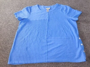 Alfred Dunner Womens Blouse 1X Plus Blue pullover top stretch striped cotton - Picture 1 of 10