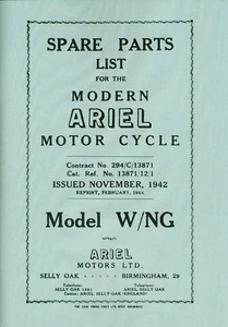Ariel W NG WD 350 Teile Buch WNG Vintage Motorrad Handbuch - Bild 1 von 6
