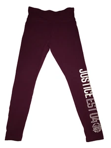 Justice Leggings Pants Girls Sz. L 12/14 Burgundy Logo Graphics On Leg Stretch - Picture 1 of 6