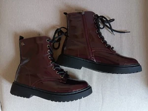 REFRESH - VEGAN BURGUNDY PATENT ANKLE BOOTS - SZ UK 5 - NEW. - Picture 1 of 6