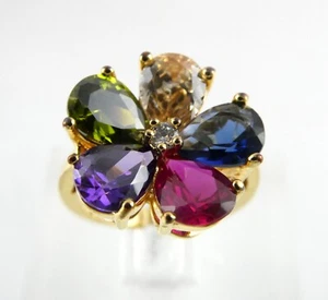 Goldtone Metal and Rainbow CZ Crystal Flower Ring Size 6.25 5.2g Weight - Picture 1 of 15