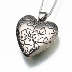 White Bronze Floral Heart Memorial Jewelry Pendant Funeral Cremation Urn - Picture 1 of 6