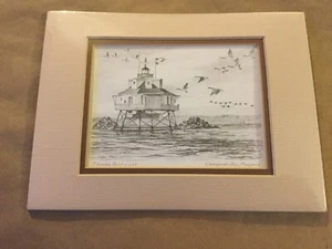 Vintage John Moll Art Print Of Thomas Point Light Lighthouse Chesapeake Bay Md - Picture 1 of 4
