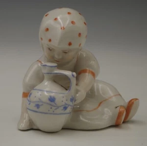 ZSOLNAY HUNGARY VINTAGE BABY GIRL WITH PITCHER FIGURINE - Picture 1 of 6