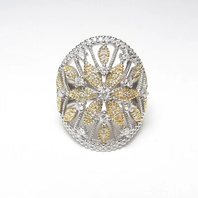 Anel aglomerado de ouro branco e amarelo 18K corte brilhante diamante 0,50 cts - Imagem 1 de 4