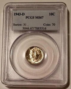 1943 D Mercury Dime MS67 PCGS - Foto 1 di 4