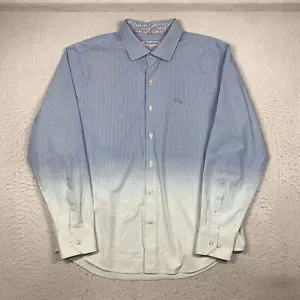 Tommy Bahama Shirt Pima Mens Large Blue Striped Fade Button Down Long Sleeve - Picture 1 of 12