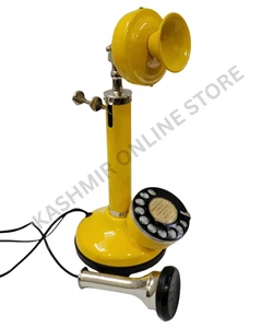 Antique Yellow Candlestick Telephone–Vintage Style Working Rotary Landline Phone - Picture 1 of 15
