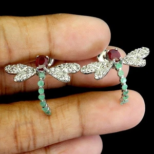 925 Sterling Silver Earrings Oval Ruby 6x4mm Emerald Topaz Gemstone Jewelry - Picture 1 of 14