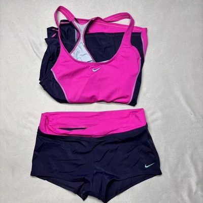 Nike Swimsuit Women's L Racerback Tankini Set 2 Pz Shorts Pink Blue NESS9363-672 - Image 1 of 4