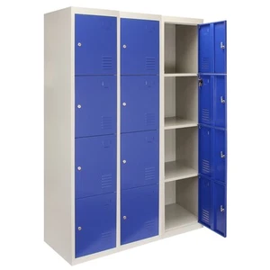 3 x Metal Lockers, 4 Door Storage, Blue & Grey Metal Lockable - Picture 1 of 11