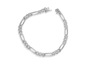 14k Solid White Gold Handmade 5mm Figaro Link Bracelet, 7.5", Approx 12g - Picture 1 of 3