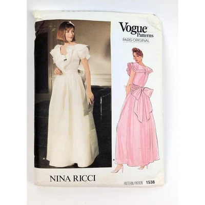 80s Nina Ricci Wedding Bridesmaid Dress Sewing Pattern, Size 12 Vtg Vogue 1538 - Image 1 of 4
