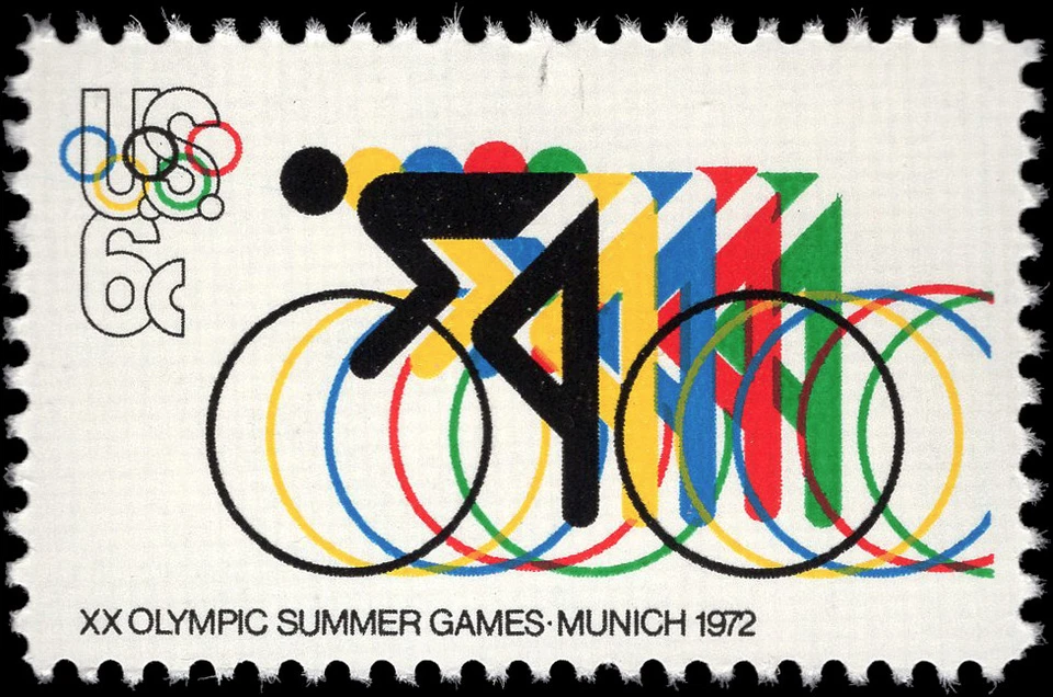 US Scott # 1460, anillos olímpicos y de ciclismo, sello de 6¢ de 1972, MNH Foto 1 de 1