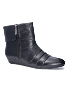 CHINESE LAUNDRY Womens Black Tehya Round Toe Wedge Zip-Up Leather Booties 6 M - Picture 1 of 3