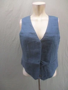 Madewell Size 8 Womens Blue Linen Cotton Button V Neck Up Sleeveless Vest 778 - Picture 1 of 9