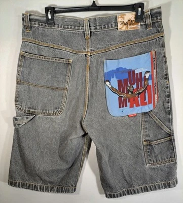 Vintage Y2K Platinum Fubu Muhammad Ali Embroidered Jean Shorts 40 Boxing Hip Hop - Image 1 of 4