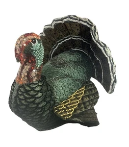 NEW John Derian Target Beaded Fall Turkey Shaped Pillow Thanksgiving Decor 2024 - Picture 1 of 17