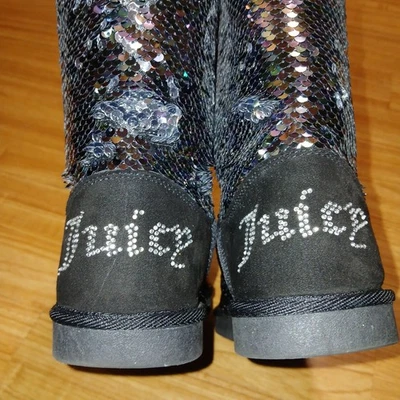 Black Sequinned Juicy Couture Boots With The Fur - Image 1 of 4