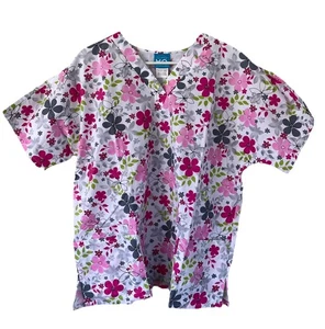 NWT Women’s Large Floral Scrub HQ Scrub Top - Picture 1 of 1