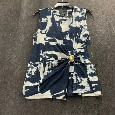 Top sin mangas estampado DONNA KARAN imitación envoltura para mujer talla S anochecer  Foto 1 de 4