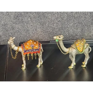 Trinket Boxes Camel Figurine Set Ornate Jeweled Enamel Metal Animal Decorative - Picture 1 of 9