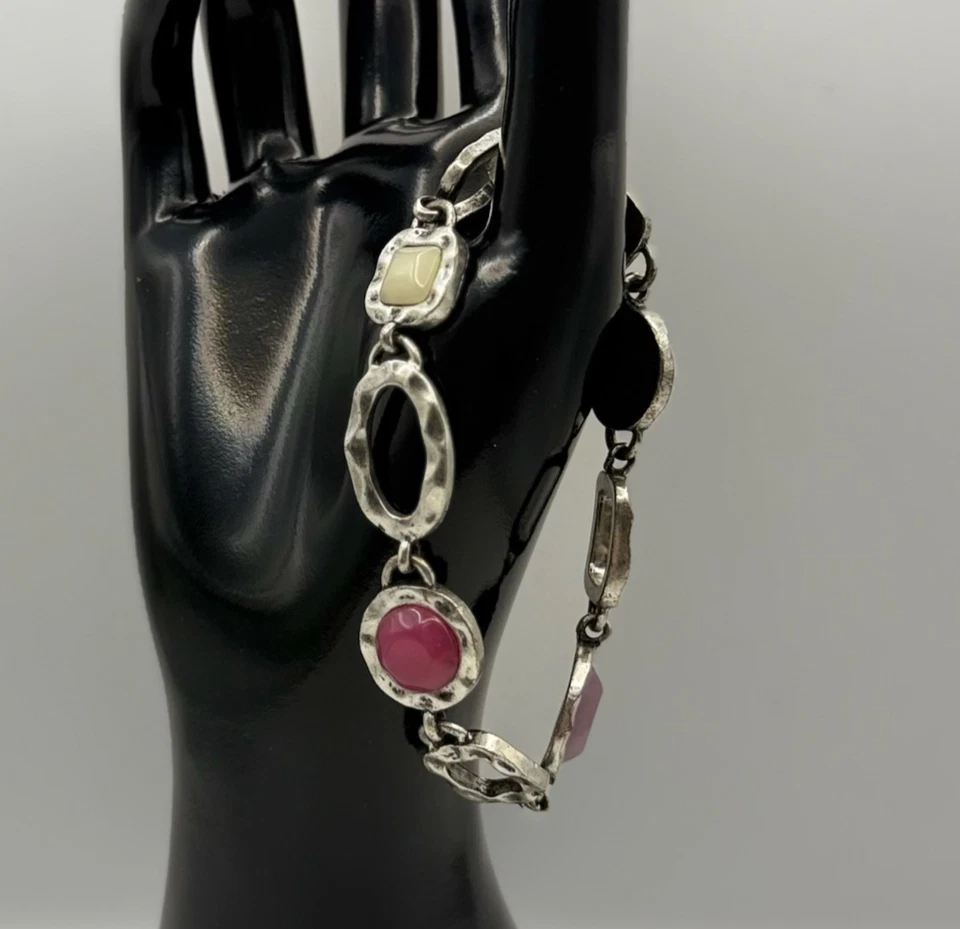 Pulsera de eslabones de plata Lia Sophia con piedras multicolores - Elegante 7,5" Y2K años 90 2000 Foto 1 de 4