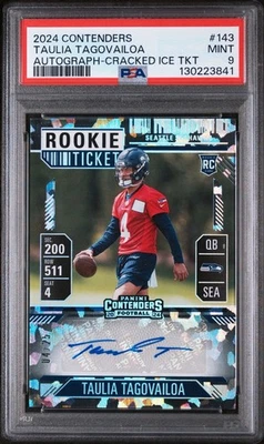 2024 Contenders Taulia Tagovailoa Cracked Ice Auto /25 PSA 9 Jersey Match! - Image 1 of 2