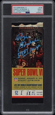 Roger Staubach Signed Super Bowl VI Ticket w/SB VI MVP Insc PSA 2 Auto Grade 9 - Image 1 of 2