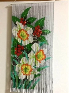 Vintage Showa Retro Beaded Tapestry Noren Wall Hanging Narcissus From Japan - Picture 1 of 9