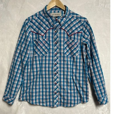 Camisa Western Bit & Bridle Snap Azul a Cuadros M Mujer Rodeo Vaquera Concierto Foto 1 de 4