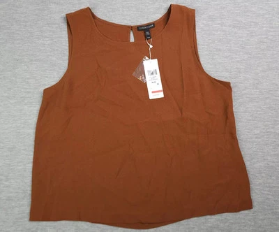 Eileen Fisher Silk Georgette Crepe Round Neck Tank Women's Medium NWT Nutmeg - Image 1 of 4