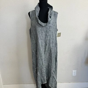 For Cynthia Dress XL 100% Linen Hi Low Artsy Beachy Cowl Neck Acid Wash Gray NWT - Picture 1 of 11