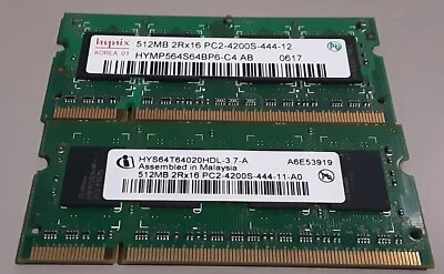 2x 512MB 2Rx16 DDR2 PC2-4200S-444 533MHz Notebook Memory - Image 1 of 2
