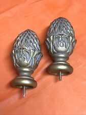 Pair Large Gold Color Acorn Shaped Wood Finials