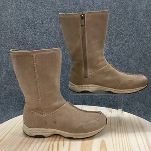 Easy Spirit Boots Womens 9 N Travelritet Pull On Mid Calf Beige Leather Side Zip - Picture 1 of 16