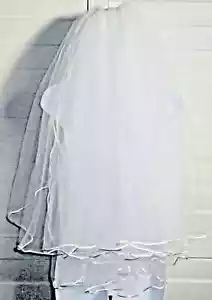 2T White Bridal 28" Piped Edge Wedding Veil Comb - Picture 1 of 2