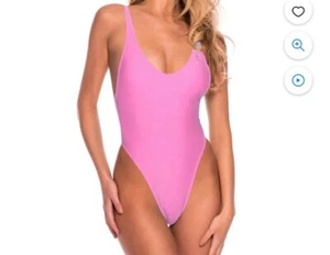 Relleciga Women’s High Cut Low Back One Piece Thong Swimsuit Pink 4-6/ S NEW - Picture 1 of 10