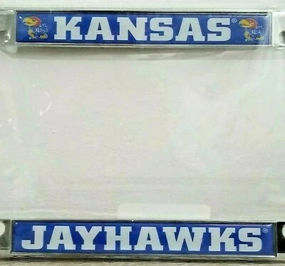 Quadro de placa de licença de metal cromado University Of Kansas Jayhawks NOVO - Imagem 1 de 4