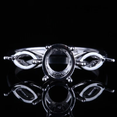 8x6mm Oval 7x4mm Marquise Semi Mount Ring Setting Solid 14k White Gold Jewelry - Image 1 of 4