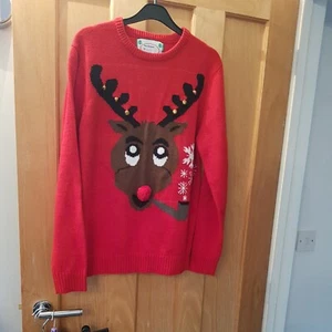 Primark Cedarwood State M Unisex Reindeer Xmas Jumper with jingly bells good Use - Picture 1 of 9