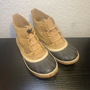 Sorel Shoes Kids Size 3 Out N About Brown Leather Waterproof Rain Duck Boots - Picture 1 of 11