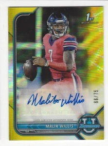 2021-22 Bowman U University/75 MALIK WILLIS ¡Tarjeta AUTO amarilla! SN #d 66/75! GB - Imagen 1 de 2