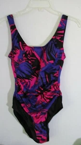 BALTEX~Black Purple Pink ONE PIECE SWIMSUIT SWIMWEAR~Women's 12 - Picture 1 of 4